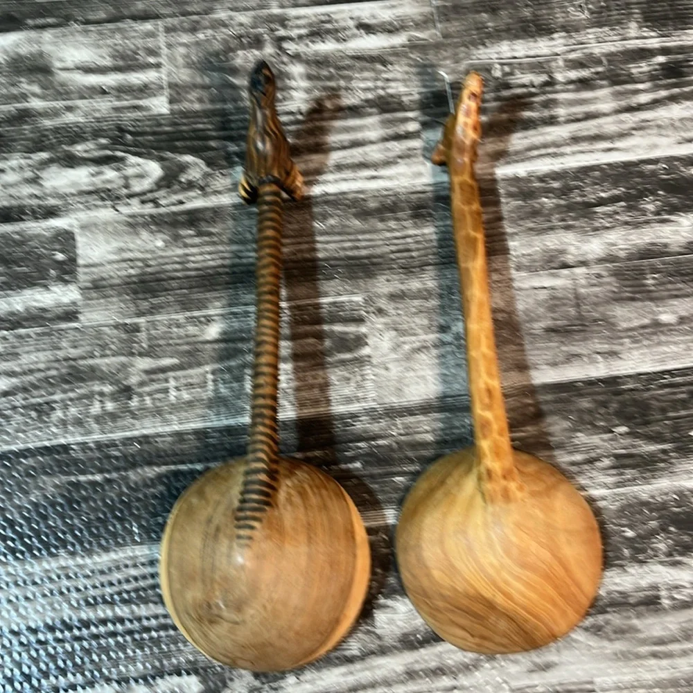 Set of 2 African Hand Carved Spoons